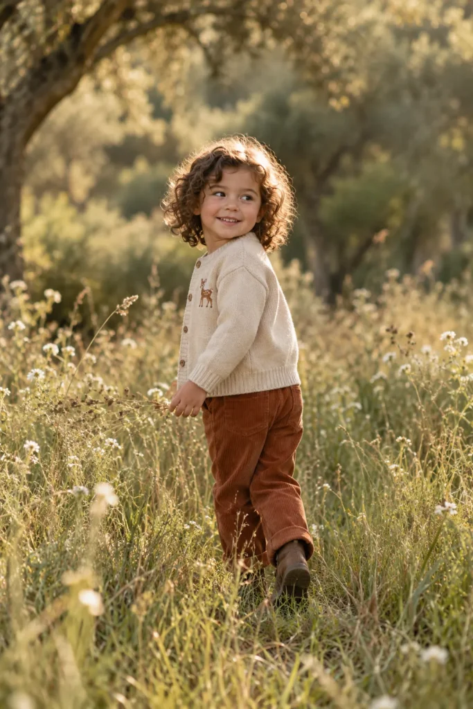 A little explorer in a sunlit meadow